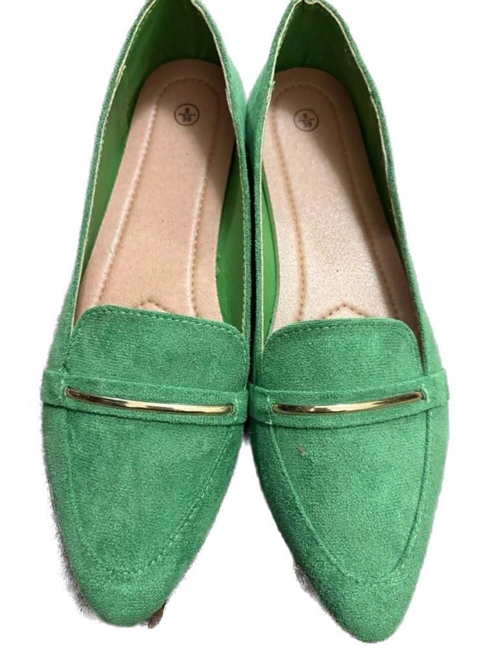 Women's Pointed Toe Faux Suede Metal Detail Flat Loafers Green Size 8 Never Worn